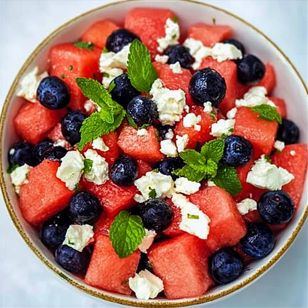 Blueberry Watermelon Feta Mint Salad