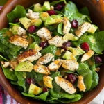 Cranberry Avocado Spinach Salad with Chicken and Orange Poppy Seed Dressing