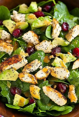 Cranberry Avocado Spinach Salad with Chicken and Orange Poppy Seed Dressing