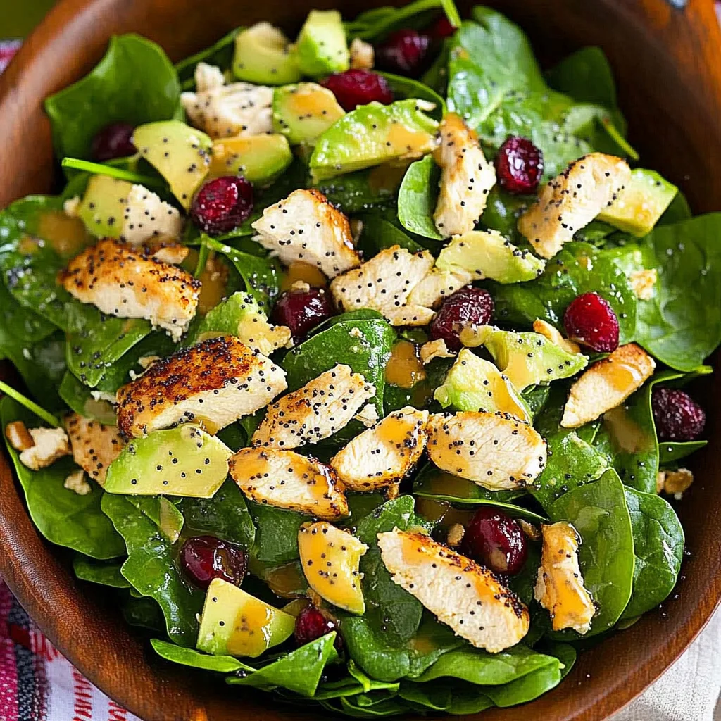 Cranberry Avocado Spinach Salad with Chicken and Orange Poppy Seed Dressing