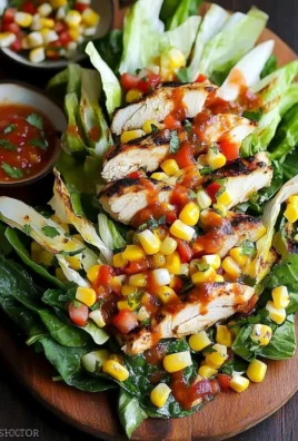 Grilled Romaine, Corn and Chicken Salad with Salsa Dressing