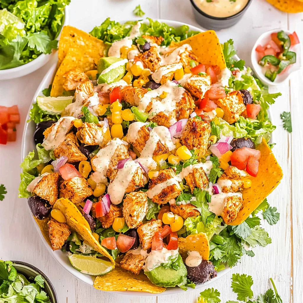 Loaded Chicken Taco Salad with Creamy Lime-Cilantro Dressing