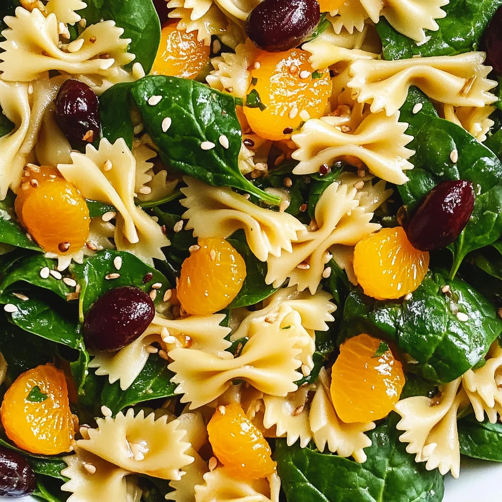 Mandarin Pasta Spinach Salad with Teriyaki Dressing