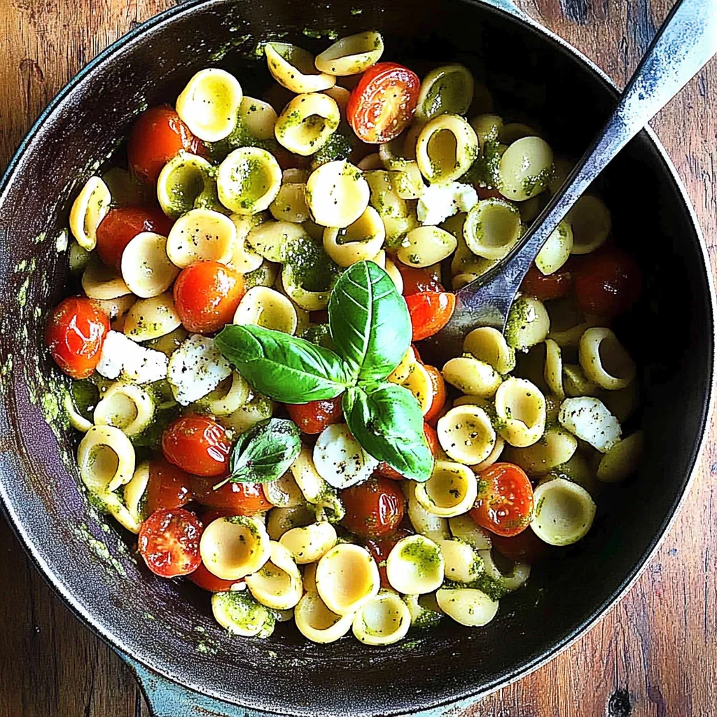 Orecchiette with Cherry Tomatoes, Mozzarella & Basil Pesto