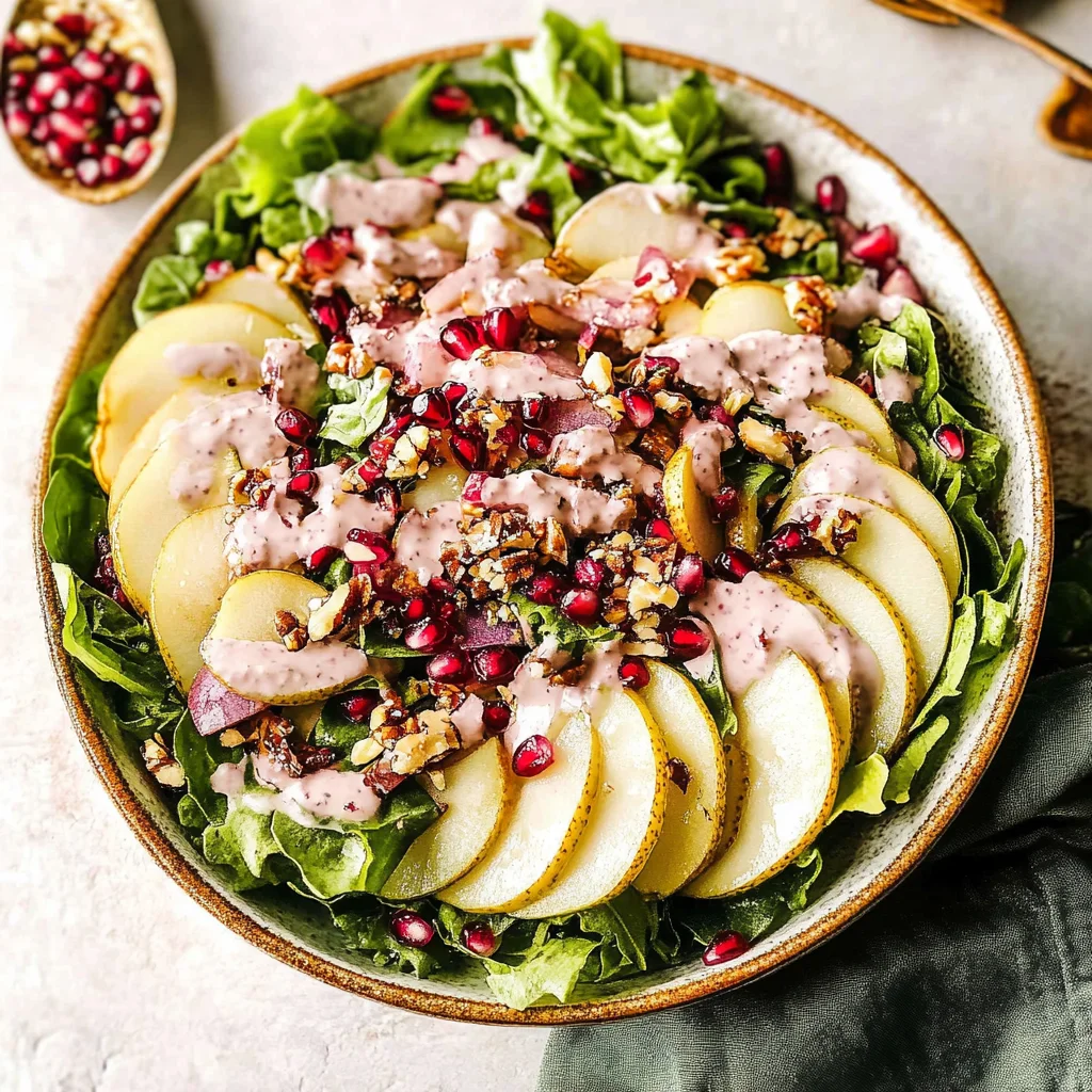 Pear Salad with Creamy Pomegranate Dressing