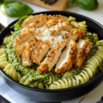 Pesto Pasta with Crispy Parmesan Chicken