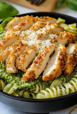 Pesto Pasta with Crispy Parmesan Chicken