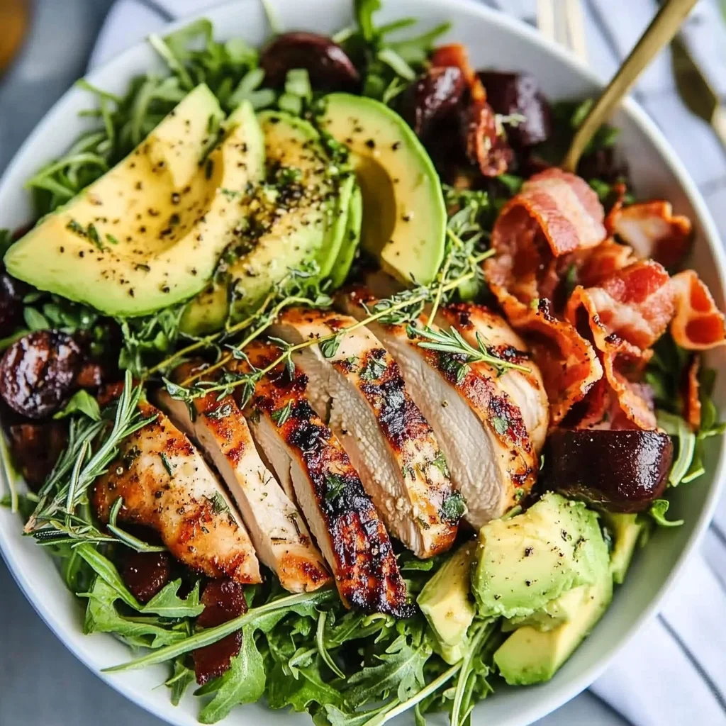 Rosemary Chicken, Turkey Bacon and Avocado Salad