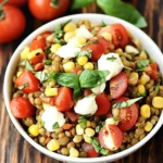 Summer Lentil Salad with Corn, Tomatoes, Mozzarella & Basil