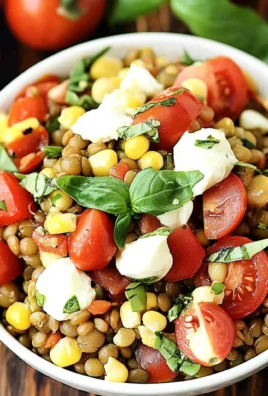 Summer Lentil Salad with Corn, Tomatoes, Mozzarella & Basil