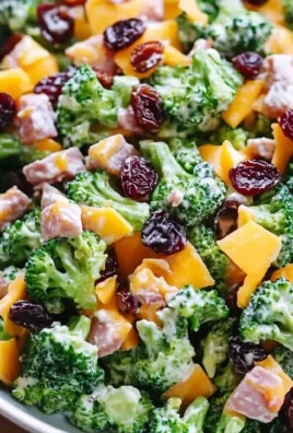 Broccoli Turkey Bacon Salad with Raisins and Cheddar Cheese