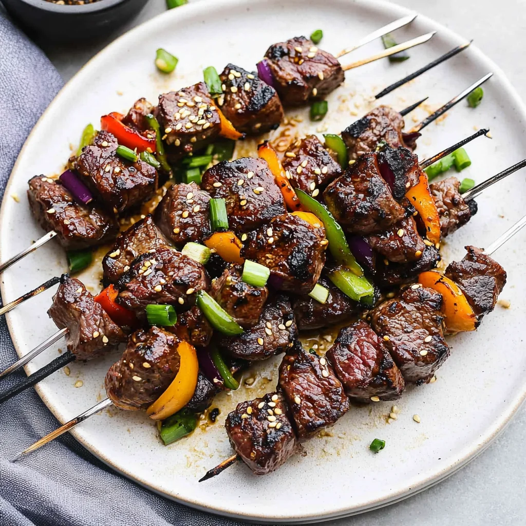 Grilled Asian Garlic Steak Skewers