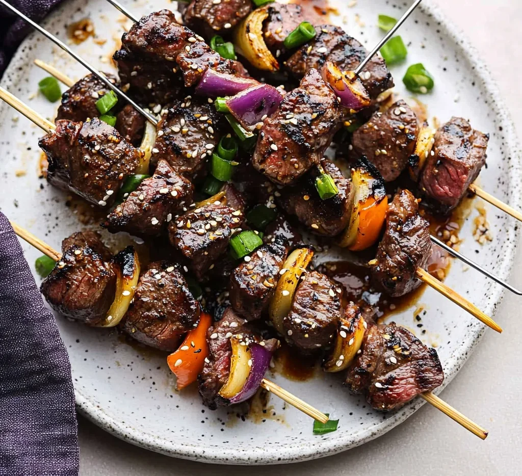 Grilled Asian Garlic Steak Skewers