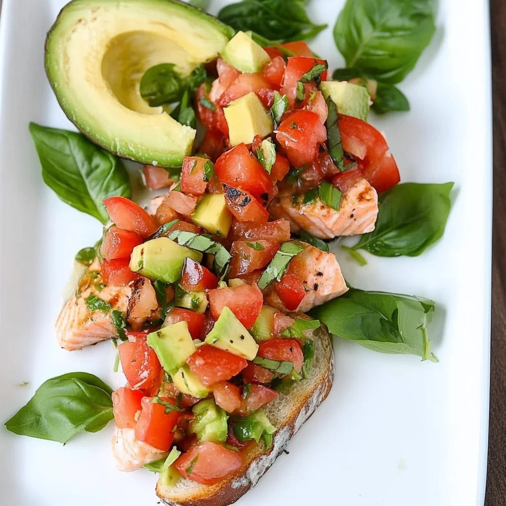Grilled Salmon Bruschetta with Avocado