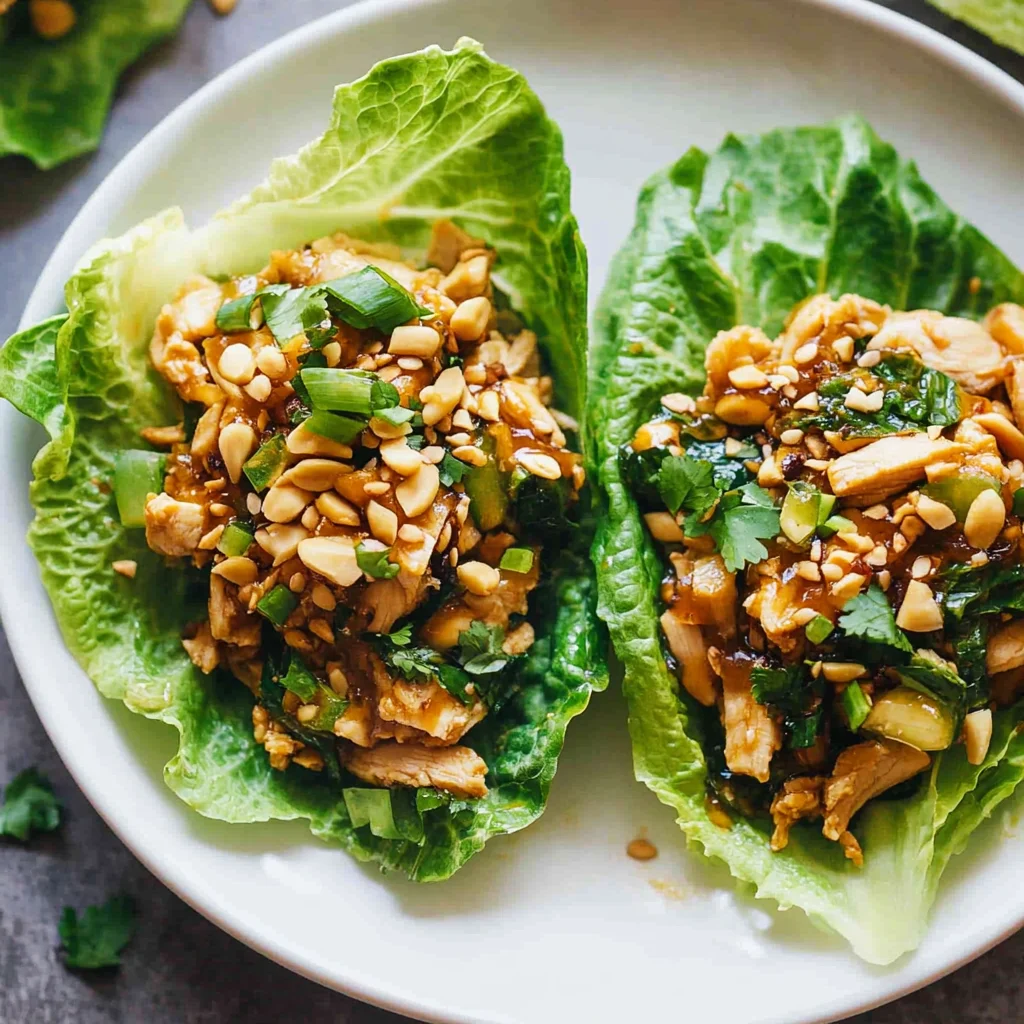 Peanut Chicken Lettuce Wraps with Ginger Garlic Sauce