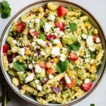 Street Corn Pasta Salad with Cilantro Pesto & Goat Cheese