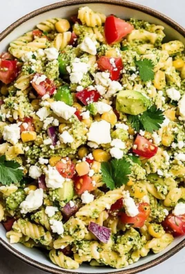 Street Corn Pasta Salad with Cilantro Pesto & Goat Cheese