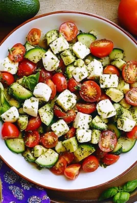 Tomato Cucumber Avocado Salad with Mozzarella and Basil Pesto