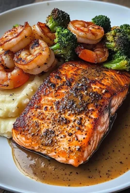 Cajun Salmon with Garlic Mashed Potatoes & Shrimp-Broccoli Saut
