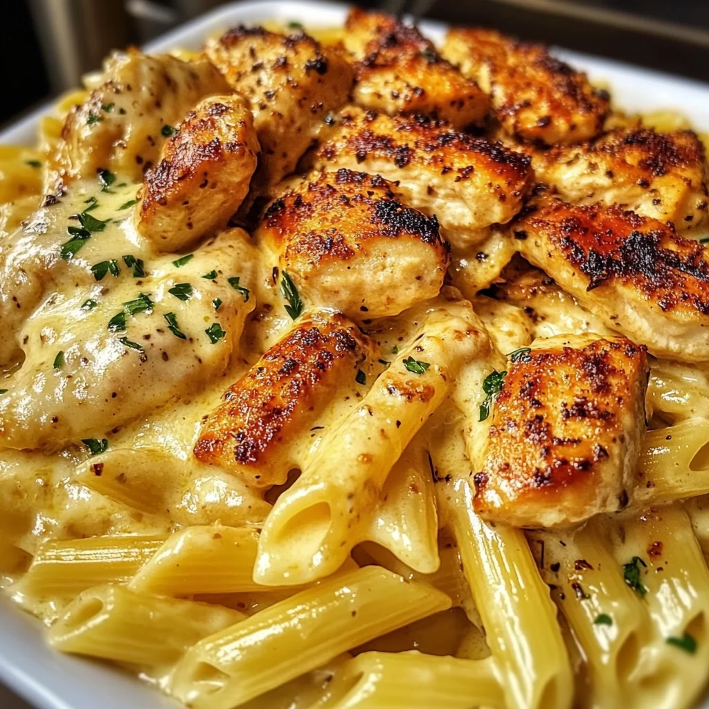 Cheesy Chicken Penne in Garlic Butter Parmesan Sauce