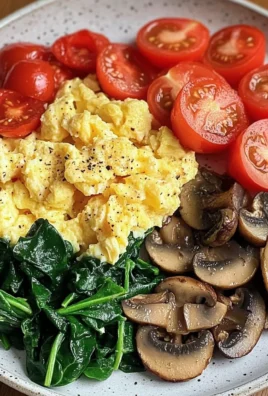 Colorful Scrambled Eggs with Mushrooms, Spinach & Tomatoes
