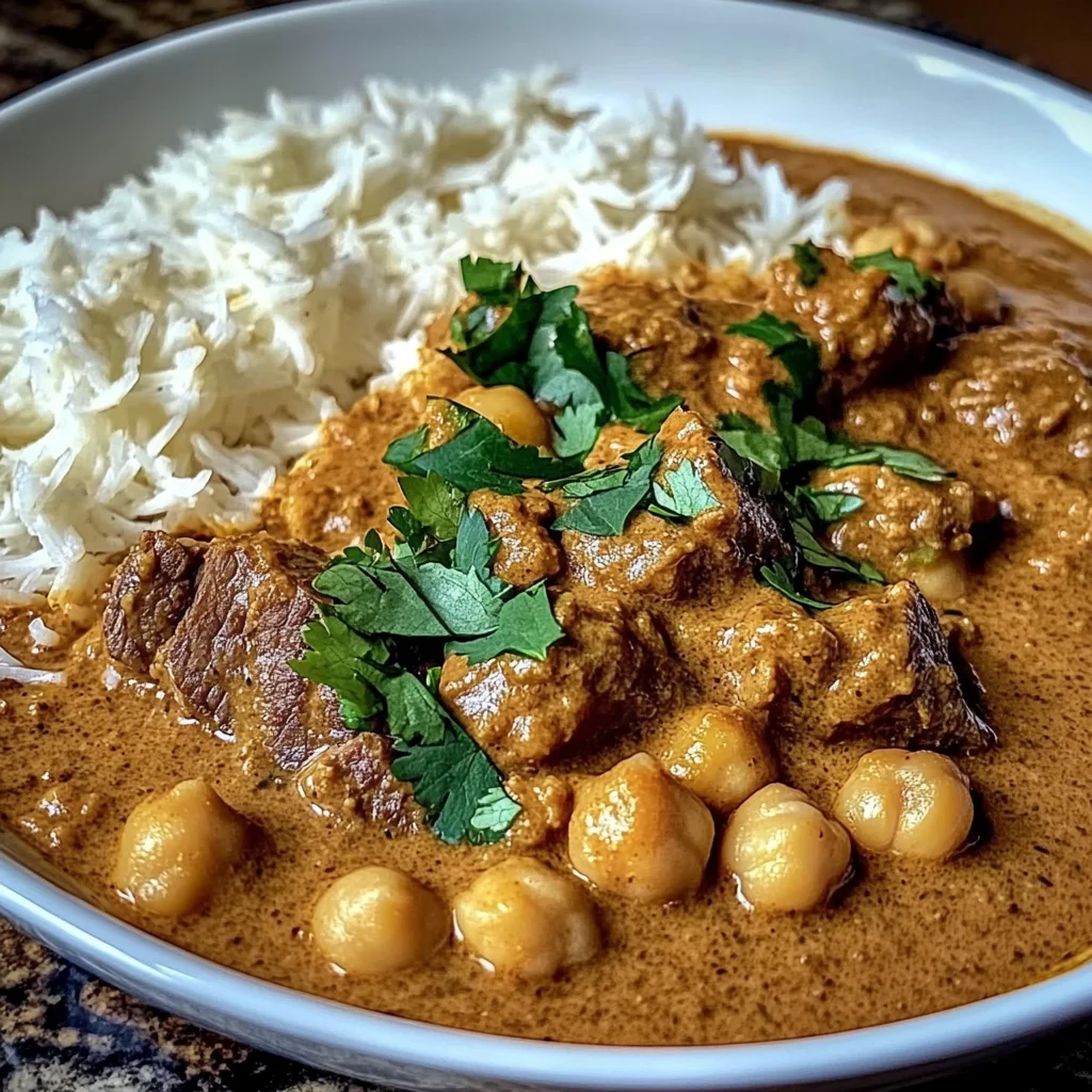 Creamy Coconut Beef & Chickpea Curry with Freshly Baked Garlic Naan