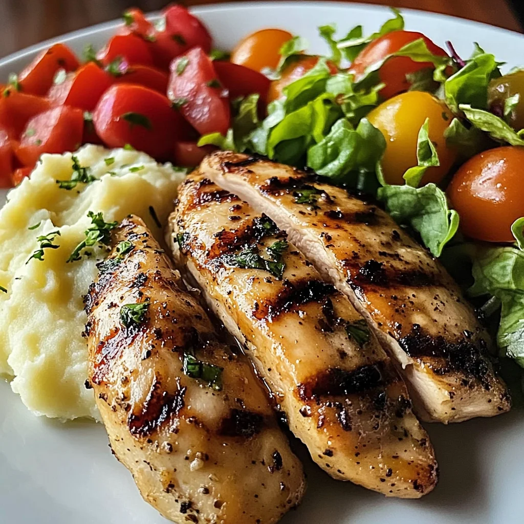 Grilled Garlic Herb Chicken with Creamy Mashed Potatoes & Fresh Garden Salad