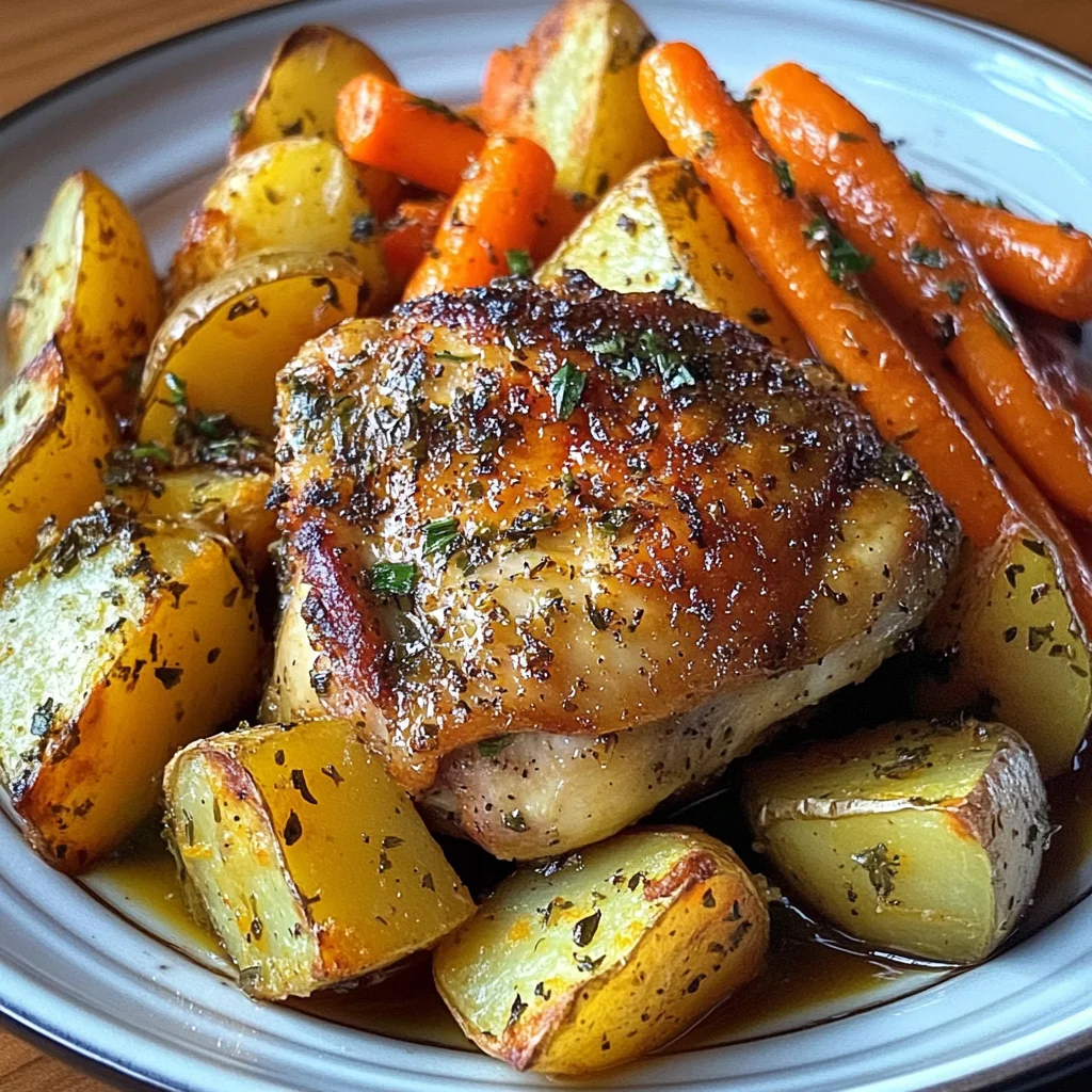 Herb-Roasted Chicken Thighs with Golden Potatoes & Sweet Carrots