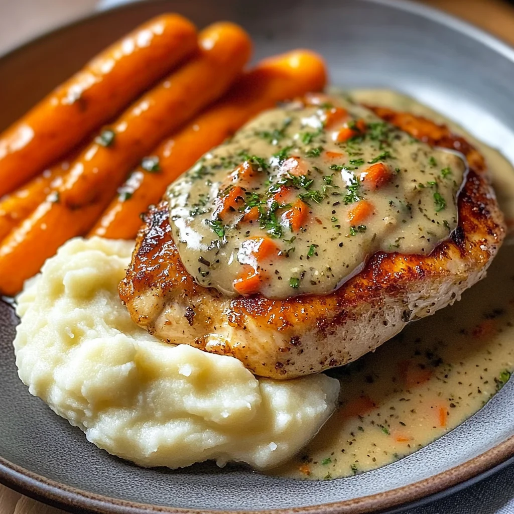 Herb Cream Chicken with Mashed Potatoes & Glazed Carrots