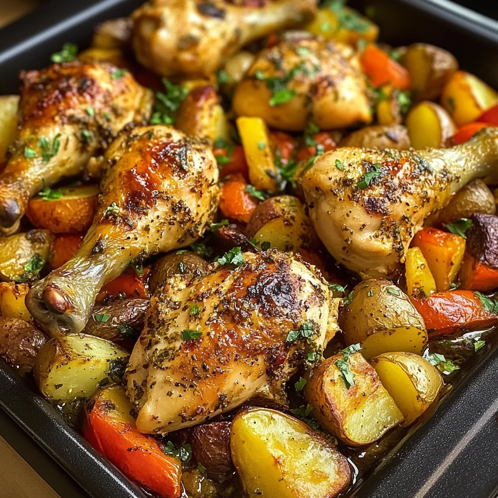 Herb Roasted Chicken Drumsticks with Roasted Potatoes & Veggies