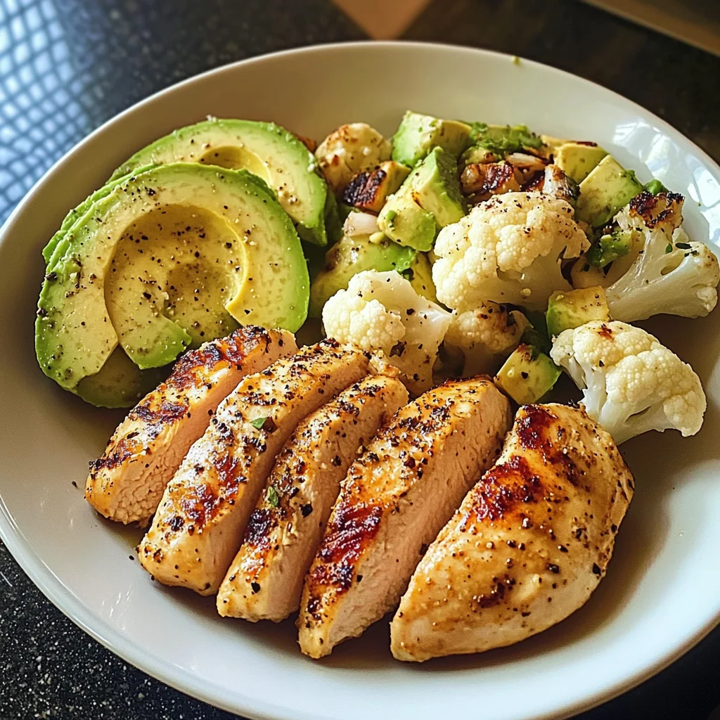Pan-Seared Chicken with Steamed Cauliflower & Avocado Bowl