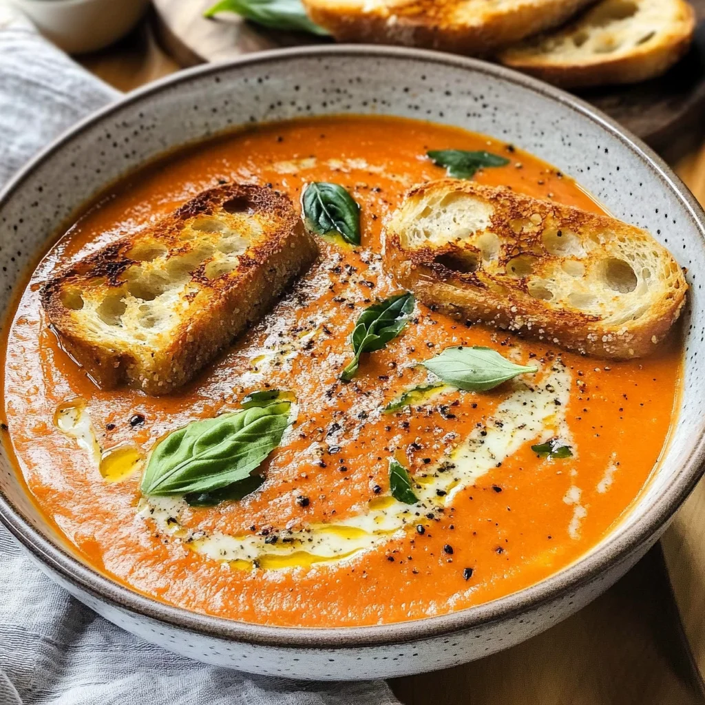 Roasted Tomato Soup with Crispy Gruyère Toasts