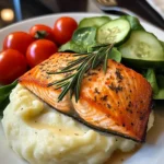 Rosemary Salmon with Mashed Potatoes & Fresh Garden Salad