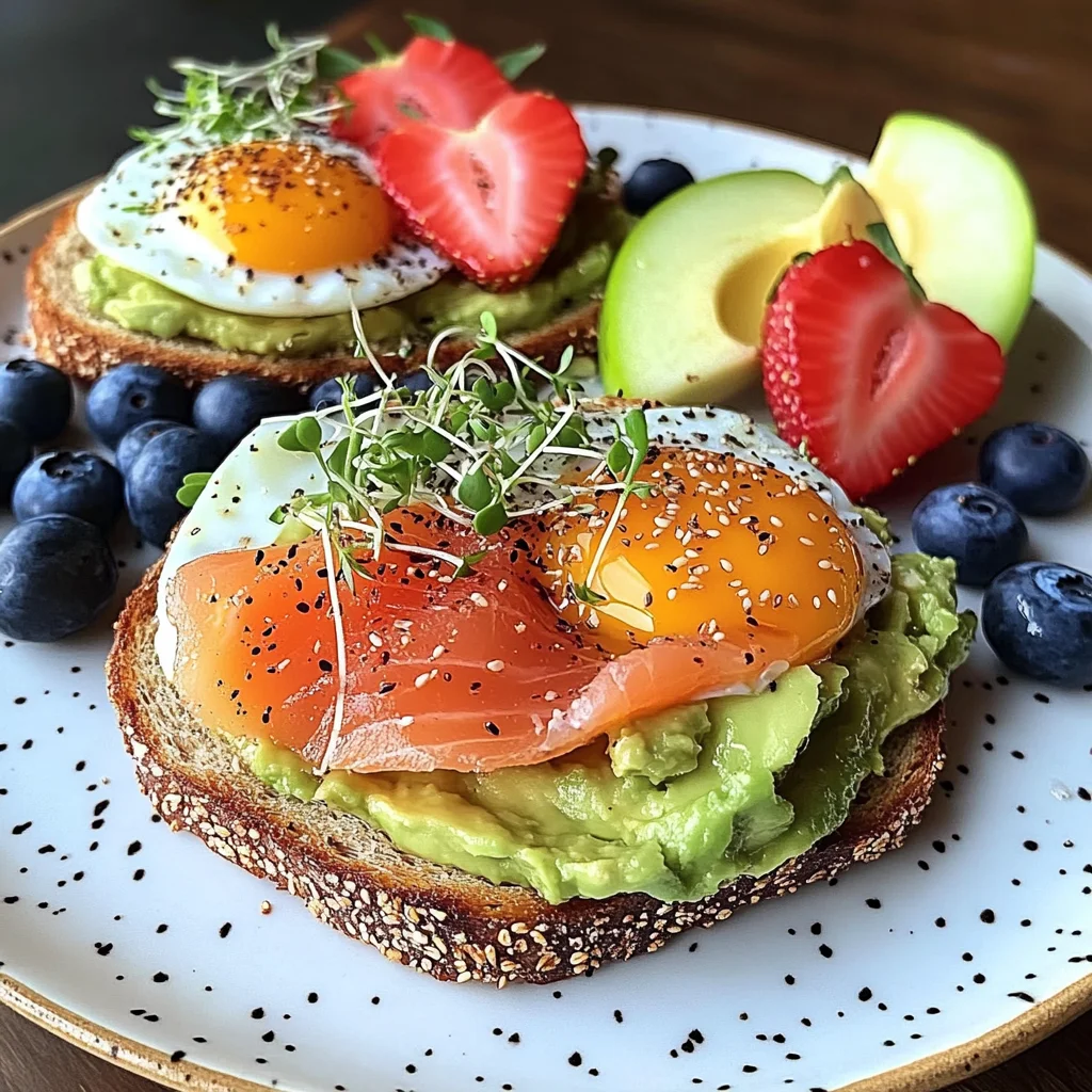 Smoked Salmon & Avocado Breakfast Toast with Fresh Fruit