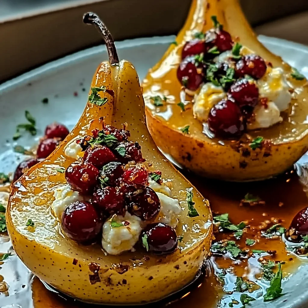 Baked Pears with Goat Cheese, Honey, and Cranberries