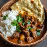 Beef Coconut Curry with Fragrant Rice and Warm Naan