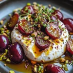 Burrata with Roasted Plums, Pistachios & Thyme