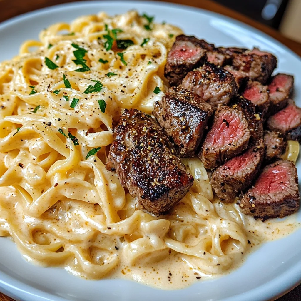 Cajun Steak Tips with Cheesy Parmesan Linguine