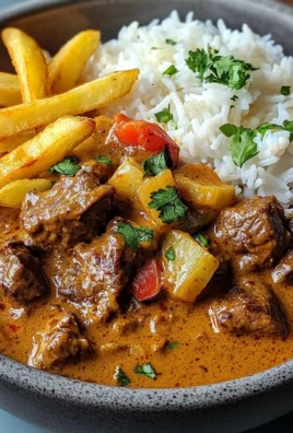 Coconut-Infused Beef Curry with Fries and Rice