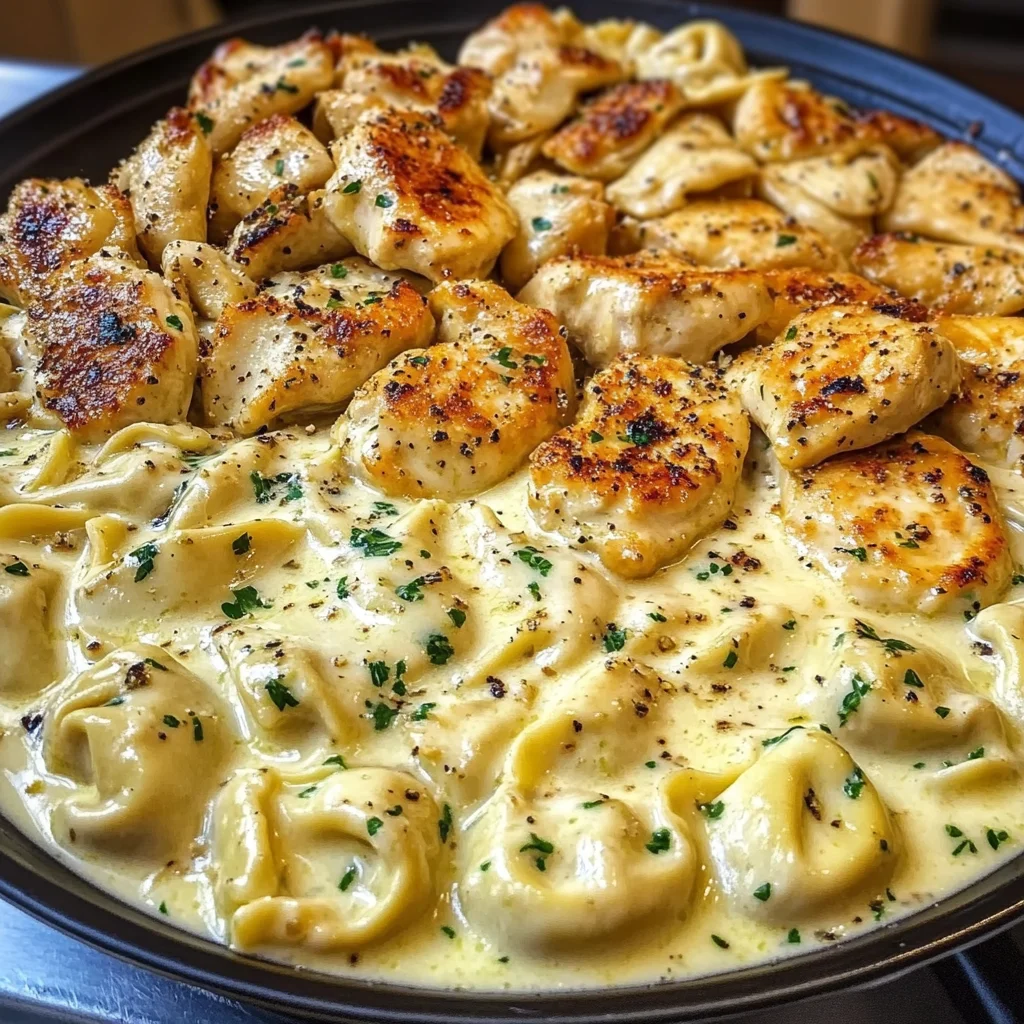 Creamy Chicken Tortellini with Mozzarella Garlic Sauce
