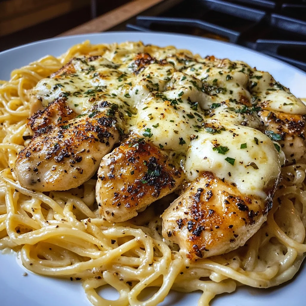 Creamy Garlic Parmesan Chicken with Cheesy Linguine Pasta