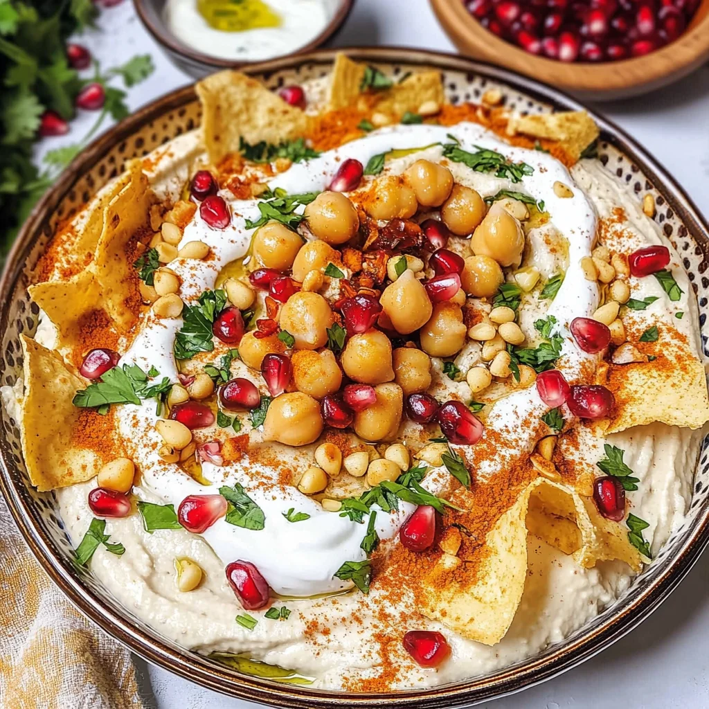 Fatteh (Pita, hummus, and yogurt)