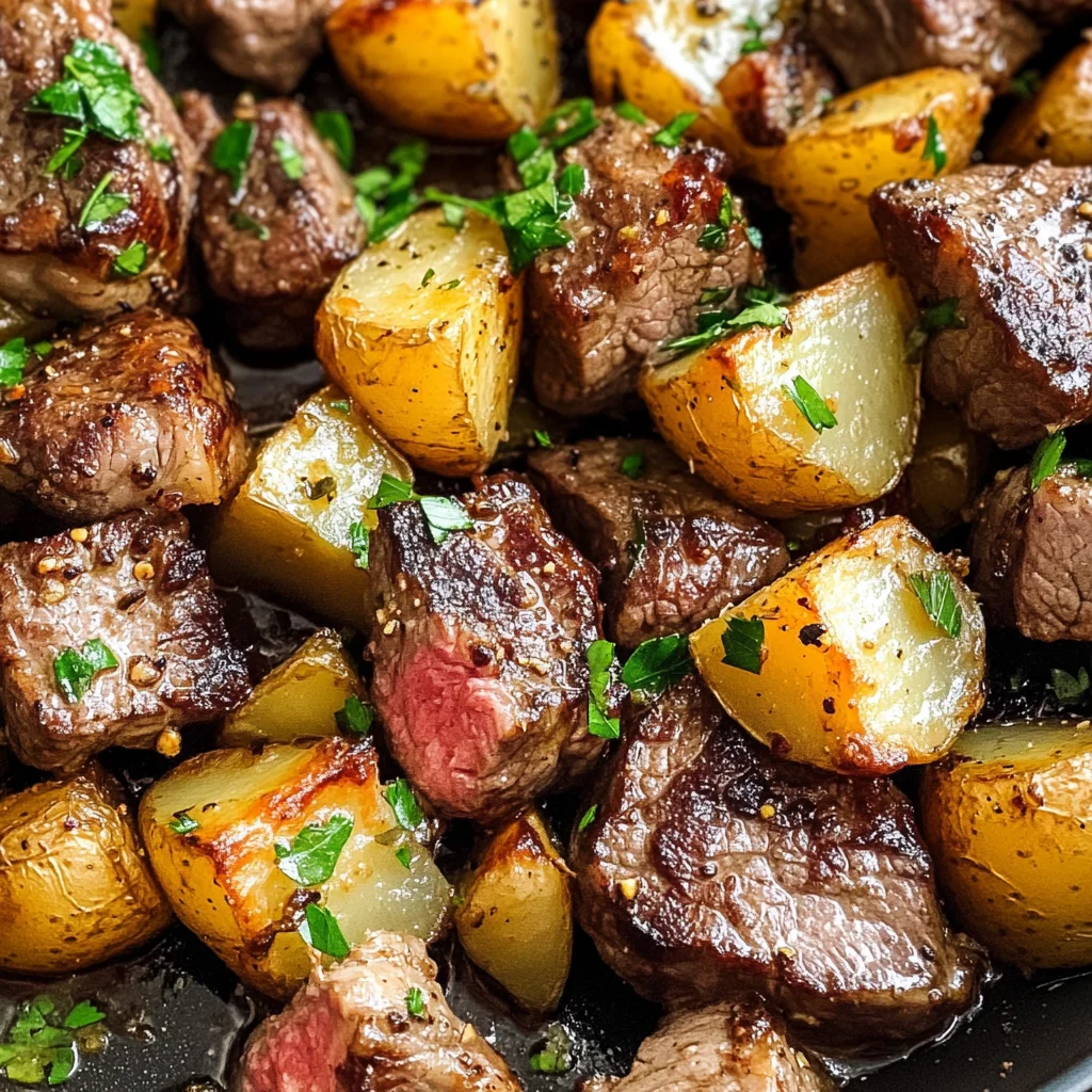 Garlic Butter Steak Bites and Potatoes