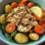 Grilled Chicken & Root Veggie Bowl with Spinach & Lemon