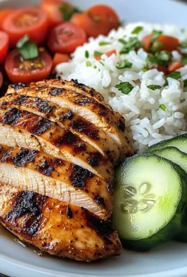 Grilled Chicken with Rice and Fresh Tomato-Cucumber Salad