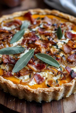 Pumpkin, Ricotta & Caramelized Onion Tart with Turkey Bacon and Sage
