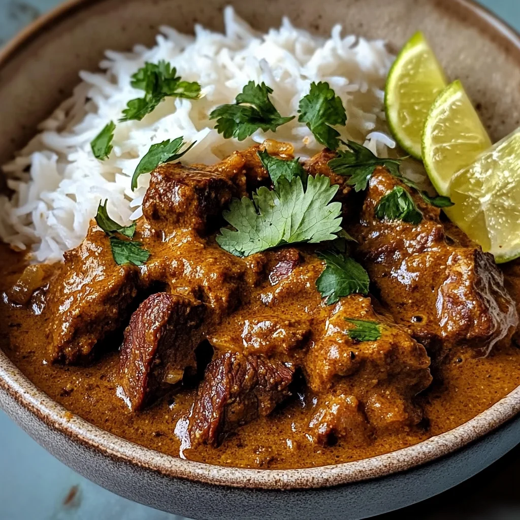 Slow-Cooked Beef and Coconut Curry with Garlic Naan