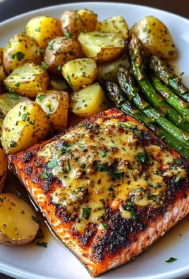 Spiced Salmon with Cheesy Asparagus & Garlic Herb Potatoes