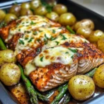 Baked Cajun Salmon with Cheesy Asparagus & Garlic Potatoes