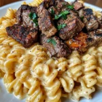 Cajun Steak Tips with Cheesy Parmesan Twisted Pasta